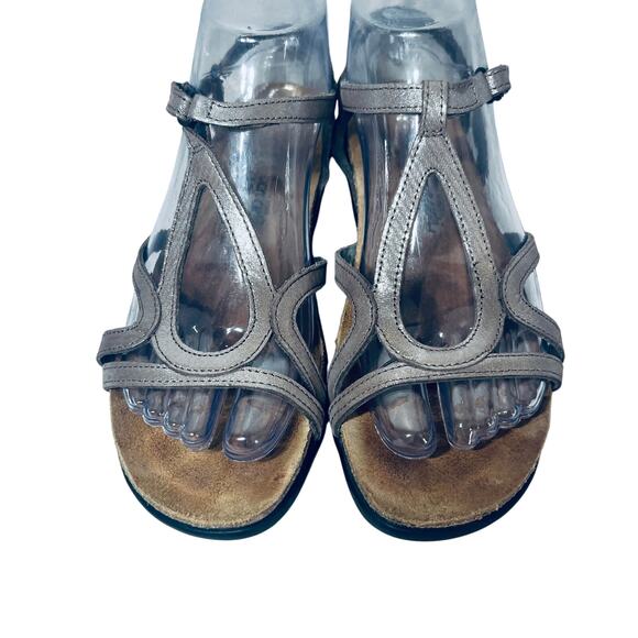 NAOT Sandals Dorith Champagne Shimmer Leather Strappy Comfort Vacation 38 $159 - Picture 4 of 7